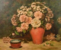 E. Isaby, Early 20th century, A still life of flowers and a bowl, oil on canvas, signed, 20