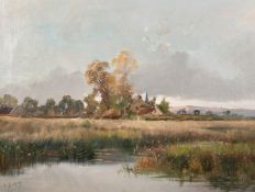 L. Dupuy (Eugen Galien Laloue 1854-1941) French, A river landscape, with a town beyond, oil on