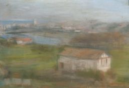Early 20th century school, A scene of a coastal inlet, pastel, with inscription verso, 14