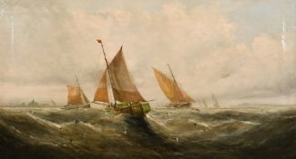 George Knight (19th century) British, Sailboats on choppy seas nearing a port, oil on canvas,