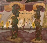 Smeaton-Russel circa 1957, 'Boulevard', A view of caf tables through trees, oil on canvas, signed