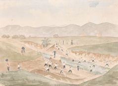 A collection of military sketches from the North West frontier, watercolour + a photo of an officer,