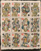 Richard Gerbig (20th century) Swiss, A wood block print of playing cards, the Jack, Queen and