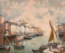W Le Wino (Walter Beauvais), A busy harbour scene, oil on canvas, signed, 17.5