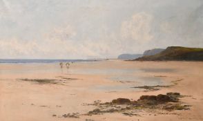 Joseph Vickers de Ville (1856-1925) British, figures on a sandy cove with fishing boats and rocky