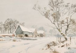 Ashton Cannell (1927-1944) British, 'The Farm In Winter', A snowy landscape with farm buildings,
