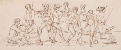 Continental school, (19th century) A scene of figures celebrating, ink, 3.25