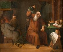 19th century Continental school, A scene of an alchemist at work, oil on metal, and a similar