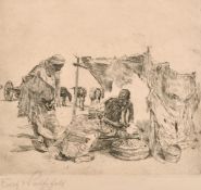 Erich Wolfsfield (1885-1956) German, A North African scene of wayfarers buying provisions,