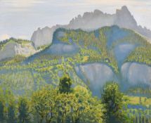 Robert Morson Hughes (1873-1953) British, 'Near Sallanches France', A mountain view, oil on panel,