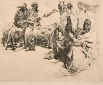 Erich Wolfsfield (1885-1956) German, A North African scene of figures bartering livestock,