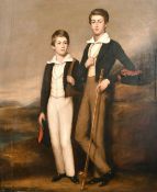 19th century Scottish school, A portrait of two young men with fishing tackle in a Highland