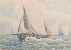 W. Gorman circa 1892, fishing vessels and other shipping in heavy seas, watercolour, signed and