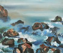 Sava Savov (20th century) A rocky coastal scene, oil on canvas, signed 21.25