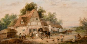 Georgina Lara (19th century) British, A pair of scenes of figures and horses in village settings,
