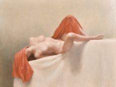 Harry Holland (b. 1941) British, 'Red Cloth', oil on panel, signed, provenance: Jill George Gallery.