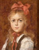 Follower of George Reichmann, A portrait of a girl with a red ribbon in her hair, oil on panel,