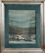 Ivan Lackovic (1932-2004) Croatia, A village at dusk in the winter, mixed media, signed, 17