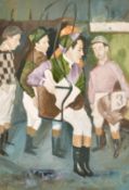 Reginald Llewellyn Harvey (b.1927) British, Jockeys weighing in, oil on board, signed, 24