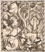 Modern British, Oriental fantasy (said to be Marco Polo), pen + ink, inscribed and indistinctly