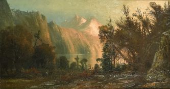 Henry Arthur Elkins (1847-1884) American, A mountainous lake scene believed to be Yosemite, oil on