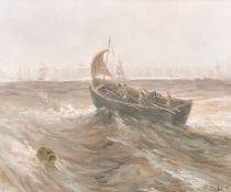 19th/20th century, A fishing boat in heavy seas, oil on canvas laid down, indistinctly signed, 8.