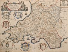 17th century 'A general map of South Wales', published for Richard Blome, hand coloured, 14