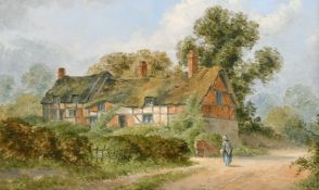 I. J. Marshall, circa 1900, 'An Oil Sketch Of Ann Hathaway's Cottage, oil on board, signed with