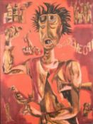 D. Doraiswamy, 20th century, Indian, A semi-abstract scene of an agitated figure, oil on canvas,