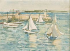 Marcella Smith (1887-1963) British, A view of boats in a harbour, probably St. Ives, watercolour