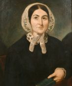 19th century English school, A bust length portrait of a lady in a bonnet, oil on canvas, 24