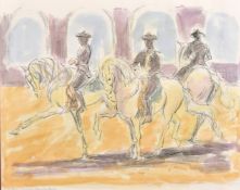 Lucilla Jones (20th century) five works featuring horses and riders, watercolour and pencil, each