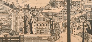 Brian Rees (b.1930) British, a city landscape including the Nelson Arms, woodblock Print, inscribed,