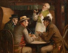George Fox (1876-1916) British, Gentleman conversing in a tavern interior, oil on board, signed, 10