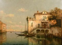 Bouvard, 'Grand Canal, Venice' Figures by Gondolas with the Campanile di San Marco beyond, oil on