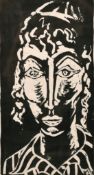 Batia Ouziel, A bust portrait of a Jewish youth, Linocut, dated '64', 11