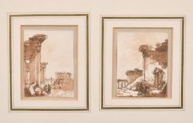 Italian School, (18th/19th century), Scenes of figures by classical ruins, ink and wash, 3