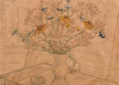 English school, still life of mixed flowers in a jug, watercolour, indistinctly signed, 8