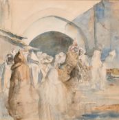 Hercules Brabazon Brabazon (1821-1906) British, Figures outside a North African mosque, watercolour,