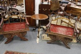 A good unusual pair of Indian carved, gilded and painted elephant seats.