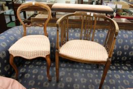 A Victorian dining chair and an Edwardian occasional armchair.
