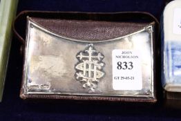 A prayer book and hymn book in a fitted silver mounted leather case.