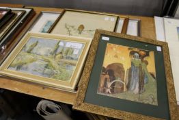 A small group of paintings and prints.