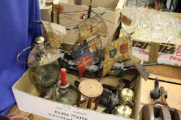 Miscellaneous collectables to include two brass string boxes.