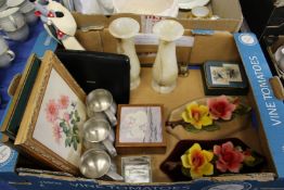 A quantity of collectables and gift ware to include floral plaques, a portable CD player,