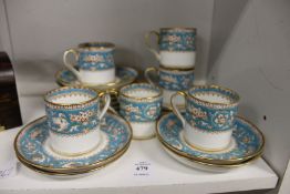 Six Staffordshire Ellesmere coffee cups and saucers.