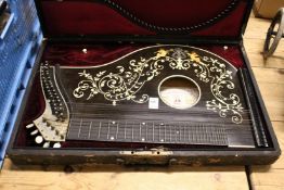 A good 19th / early 20th century zither by Anton Bauer, cased.