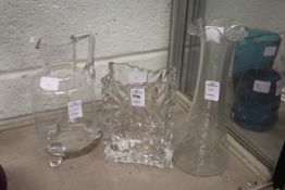 A Rosenthal Studio Line slab sided glass vase with moulded decoration, together with a glass jug