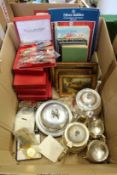 A plated tea service, miscellaneous collectables.