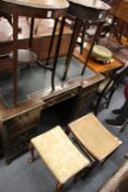 Two occasional tables and two dressing table stools.
